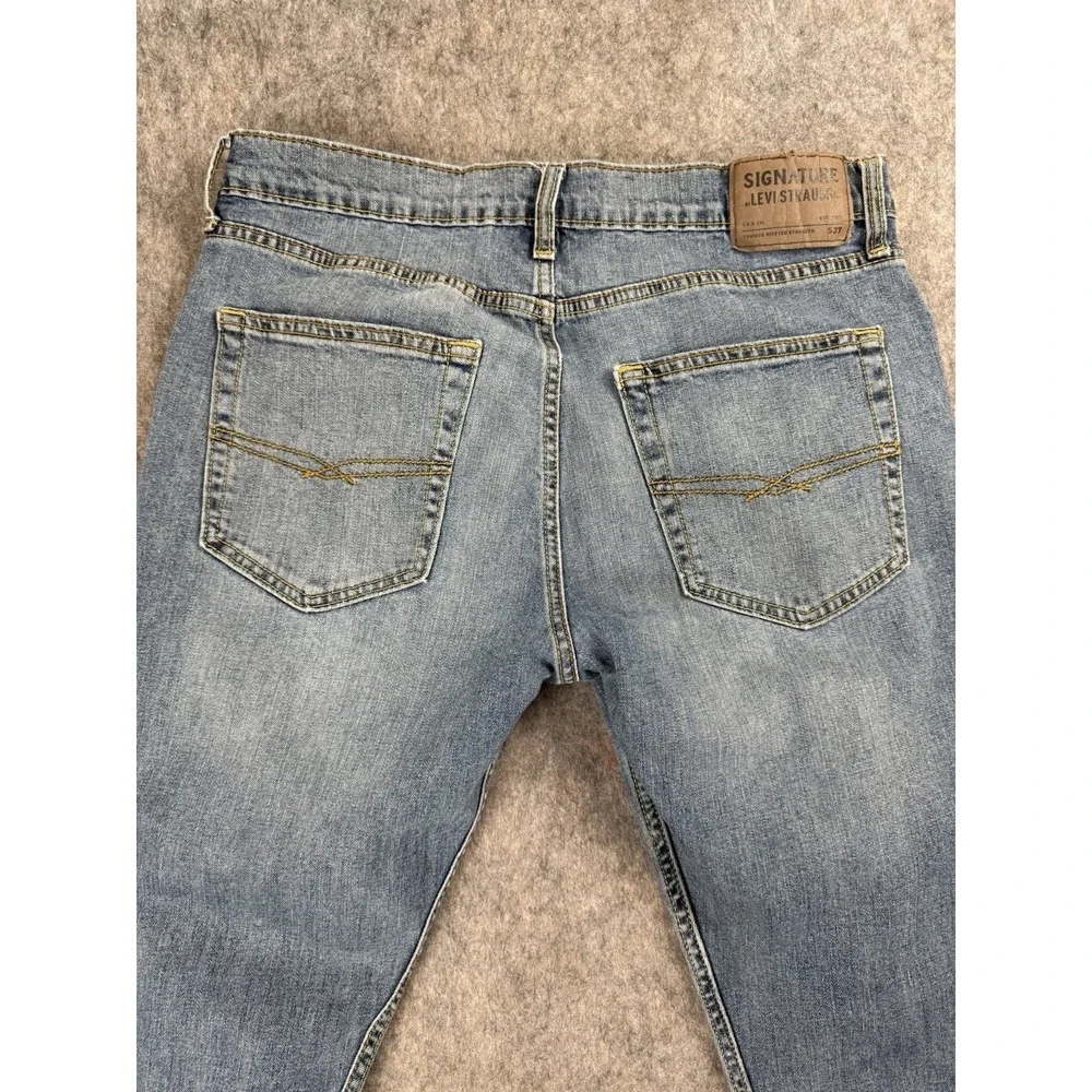 Levi Strauss Signature Slim Jeans 34x32‎ Distressed Light Wash Men's Denim